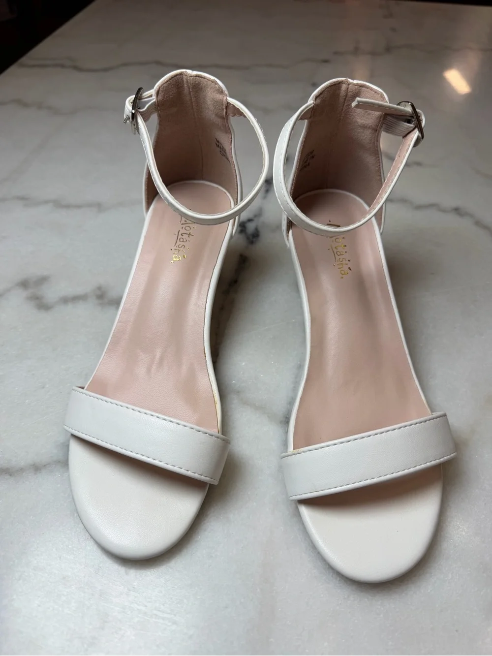 Motasha White Ankle-Strap Dress Heels
